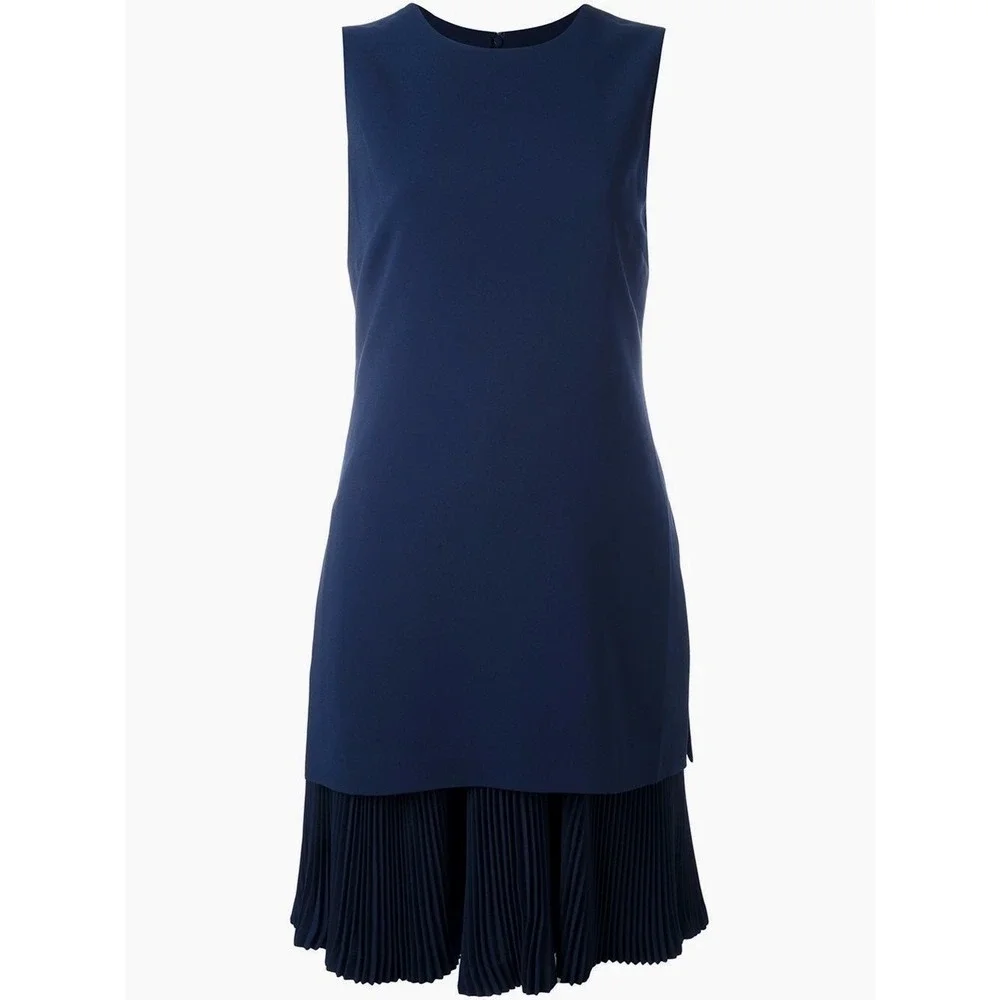 Theory‎ Malkan P Winslow Crepe Layered Pleated Dress Sea Blue NWT Size 2 $395
